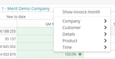 Drill menu inline on X-axis
