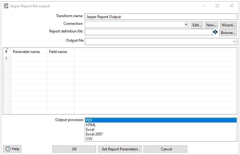 Jasper Report Output Dialog