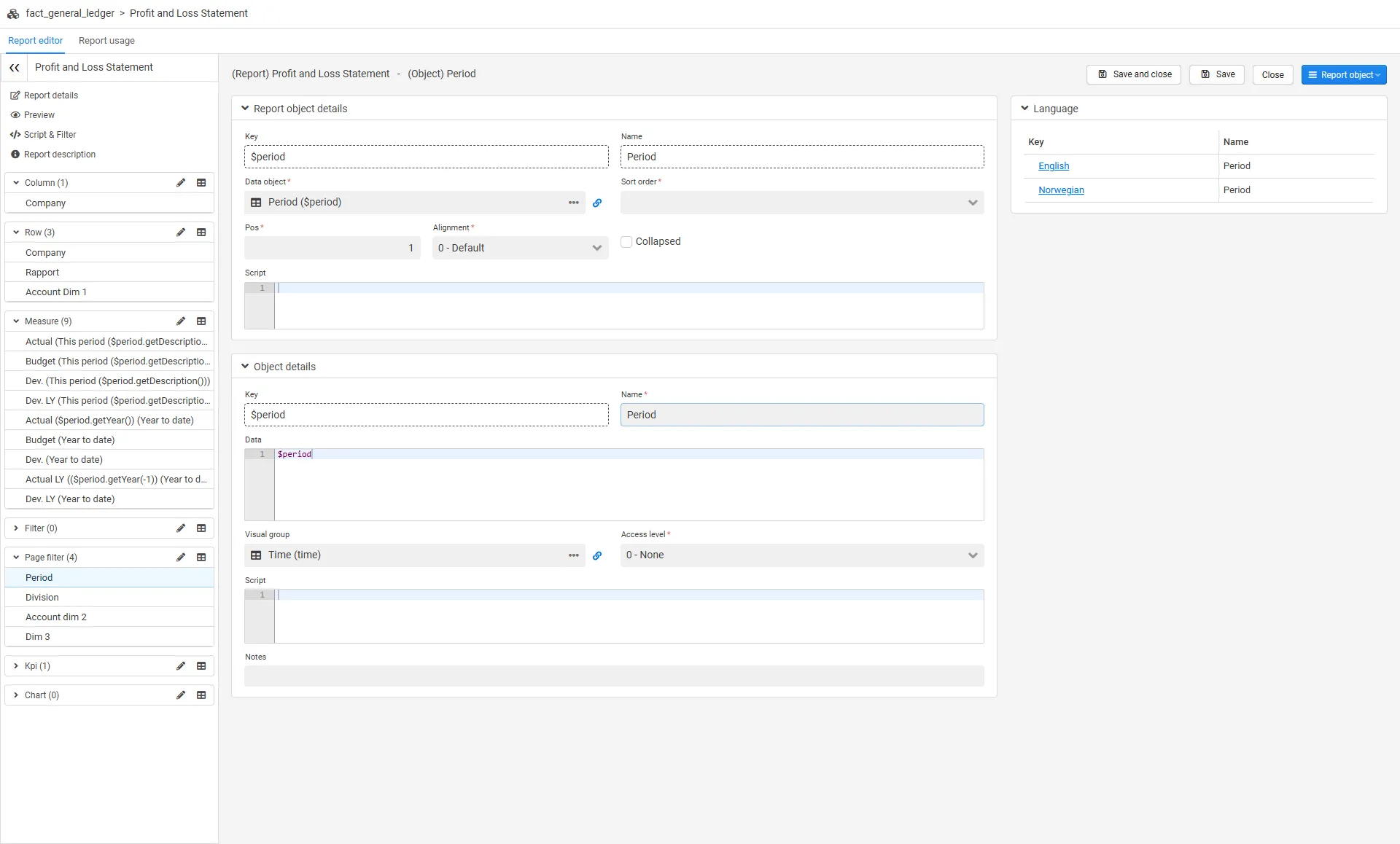 Report page filter